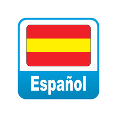 Etiqueta tipo app azul Español