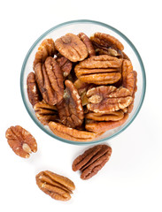 pecan nuts in a glass bowl