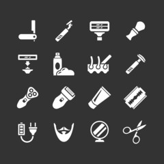 Set icons of shave, barber equipment and accessories