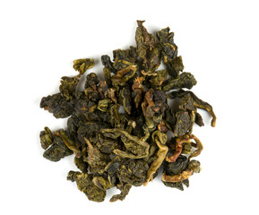 dried green tea isolated on white