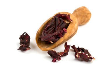 dried Hibiscus tea isolated on white