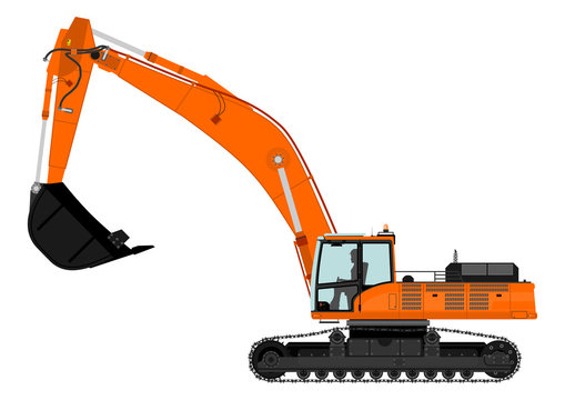 Illustration of orange excavator on tracks. Vector