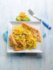 pasta with norway lobster zucchinis flower and saffron