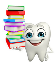 Teeth character with Books pile