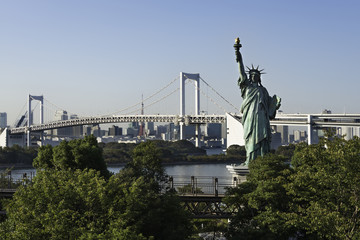 Statue of Liberty and Rainbow Bridge, Tokyo