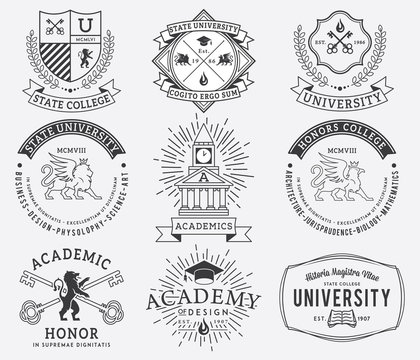 College and University badges 2 Black on White