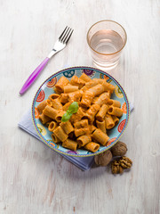 pasta with capsicum sauce and nuts pesto