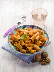 pasta with capsicum sauce and nuts pesto