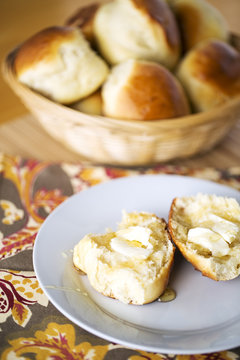 Dinner Rolls with Butter and Honey