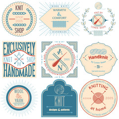 Set of vintage knitting labels, badges and design elements.