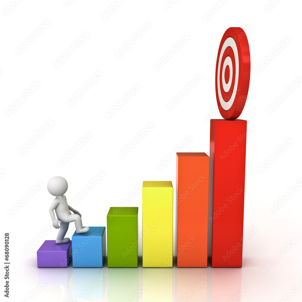 Aufkleber 3d man stepping up to successful goal target on top of graph