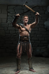 Obraz na płótnie Canvas Gladiator with sword and axe