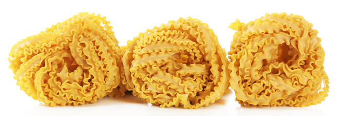 Raw homemade pasta, isolated on white
