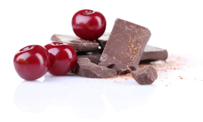 Cherries and chopped chocolate isolated on white