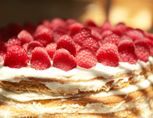 Tasty cake with fresh berries, close up