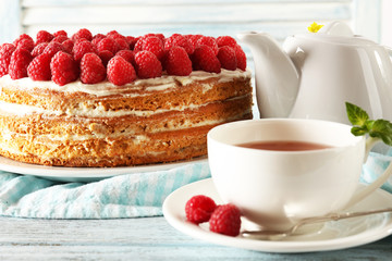 Tasty cake with fresh berries, close up