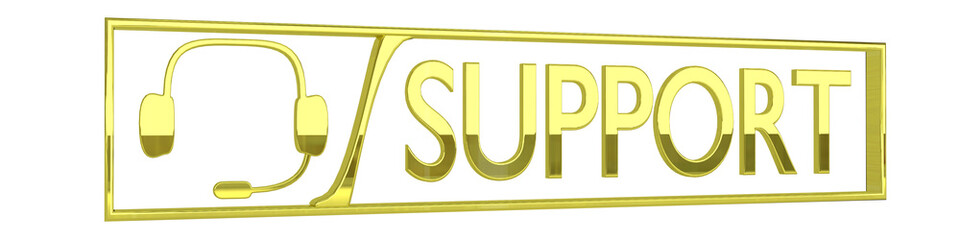 glossy gold support icon, isolated on white background