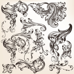 Collection of vector decorative swirl elements in vintage style