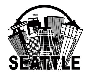 Seattle Skyline in Circle Black and White Vector Illustration