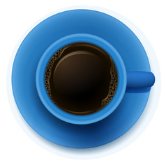 A blue cup with coffee