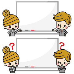 ビジネスウーマン　ビジネスマン　ホワイトボード