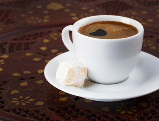 Cup of turkish coffee on a vintage table