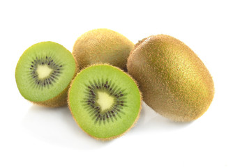 Whole kiwi fruit and his sliced segments isolated on white backg