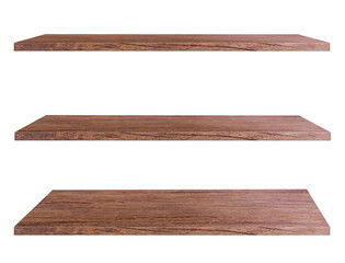 Wooden shelves isolated on white background