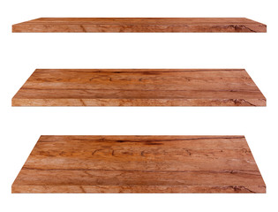 Wooden shelves isolated on white background