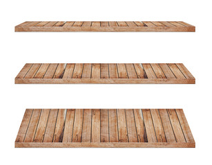 Wooden shelves isolated on white background