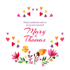 Save the date love card with watercolor floral bouquet.