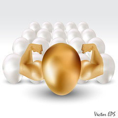 golden egg with hand power, stand out from crowd concept