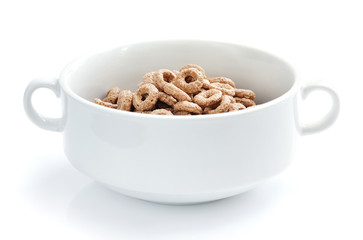 Chocolate cereal rings in bowl