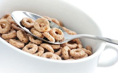 Chocolate cereal rings in bowl