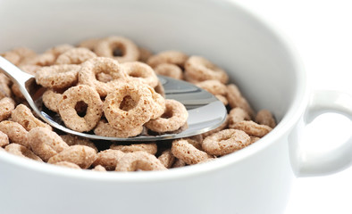 Chocolate cereal rings in bowl