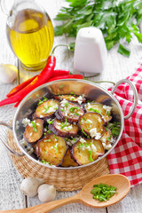 Fried eggplant with garlic