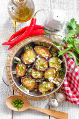 Fried eggplant with garlic