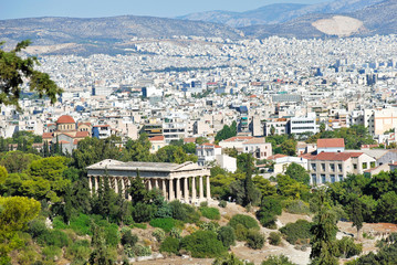 Fototapeta na wymiar view of Athens city with Temple of Hephaestus