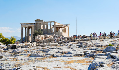 many tourist near Porch of the Caryatids, Athens