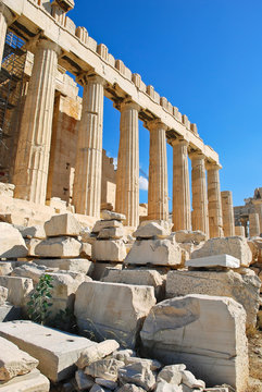 columns of Parthenon temple, Athens,