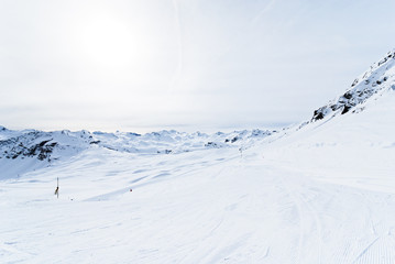 Fototapeta na wymiar skiing tracks in Paradiski area, France