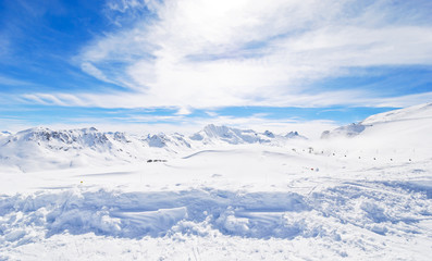 panorama of skiing area in Paradiski, France