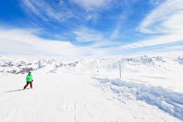 Naklejka na ściany i meble skiing on snow slopes in Paradiski area, France