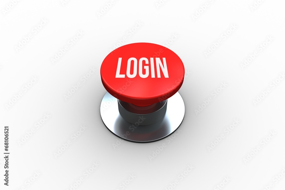 Poster Login on digitally generated red push button