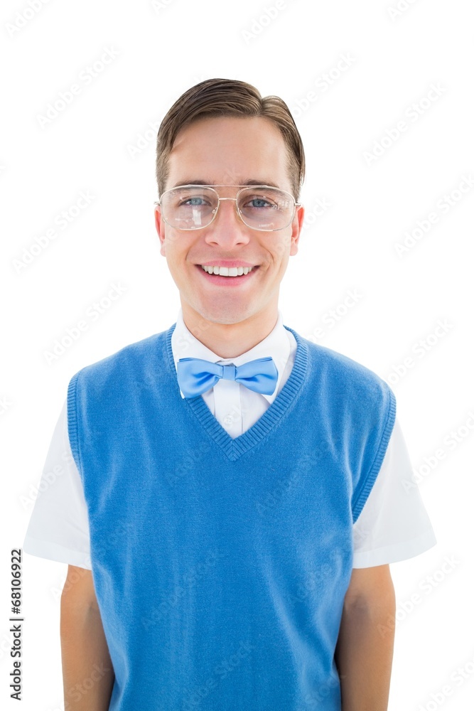Poster geeky young hipster smiling at camera