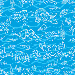 Sea Life Doodle seamless pattern