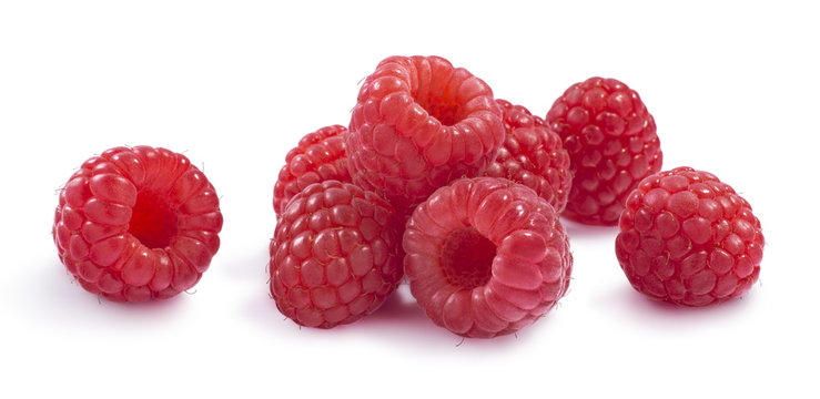 Raspberry horizontal group isolated on white background