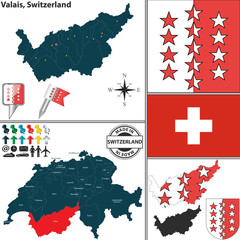 Map of Valais, Switzerland - obrazy, fototapety, plakaty