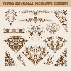 Vector set of floral decorative elements