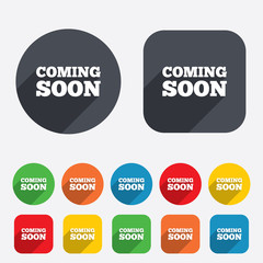 Coming soon icon. Promotion announcement symbol.